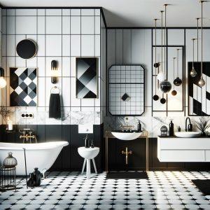 Siyah beyaz banyo dekorasyonu