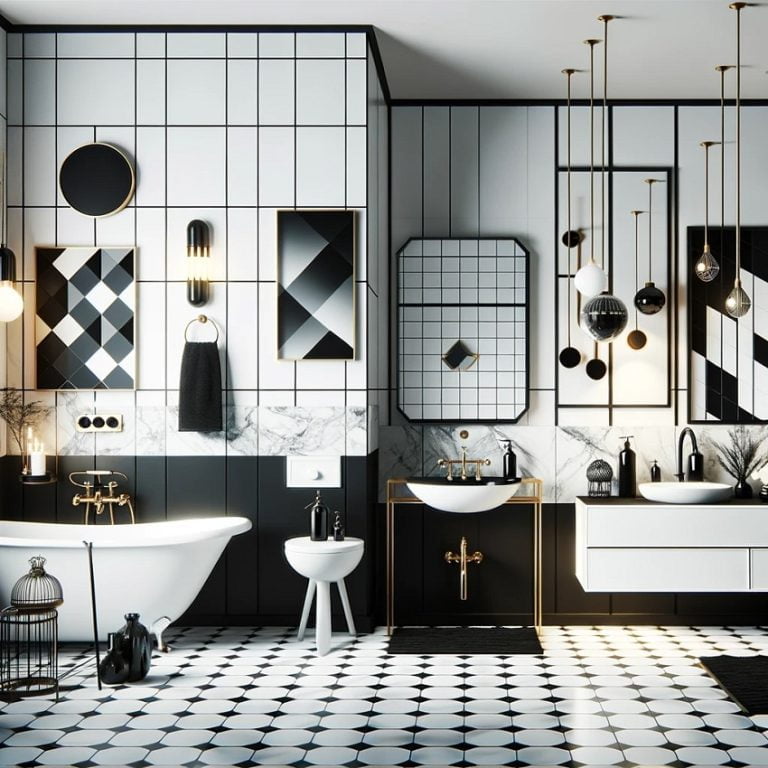 Siyah beyaz banyo dekorasyonu