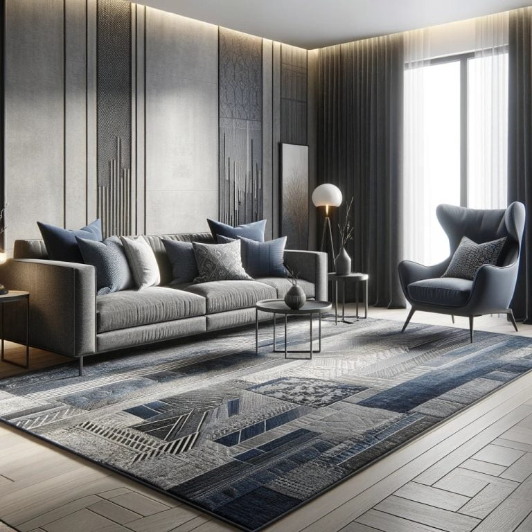 Gri Lacivert Koltuk Takımına Uygun Halı