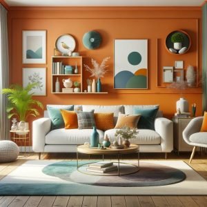 Gri turuncu Salon Dekorasyonu